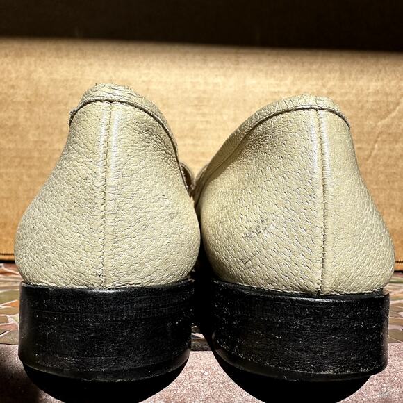 Gucci Loafers Leather Slip On Shoes Heeled Square Toe Italy Cream 8B